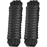 PACTHSD 2 Pack 3/8" x 20' Dock Lines - Marine Grade Nylon Boat Rope with 12" Loop for Docking and Mooring - Double Braided Boat Lines, High Strength, Easy Handling, Fray Resistant - Black