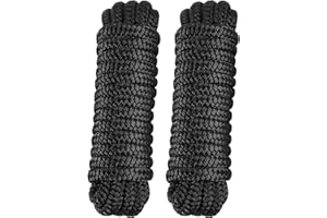 PACTHSD 2 Pack 3/8" x 20' Dock Lines - Marine Grade Nylon Boat Rope with 12" Loop for Docking and Mooring - Double Braided Boat Lines, High Strength, Easy Handling, Fray Resistant - Black