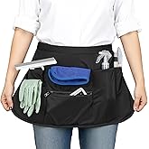 6-Pocket Cleaning Apron with Buckle, Splash-Proof Cleaning Caddy Aprons | Professional Utility Apron for Cleaning Services, Stain Resistant Housekeepers Waist Belt Server Apron, Black Half Apron