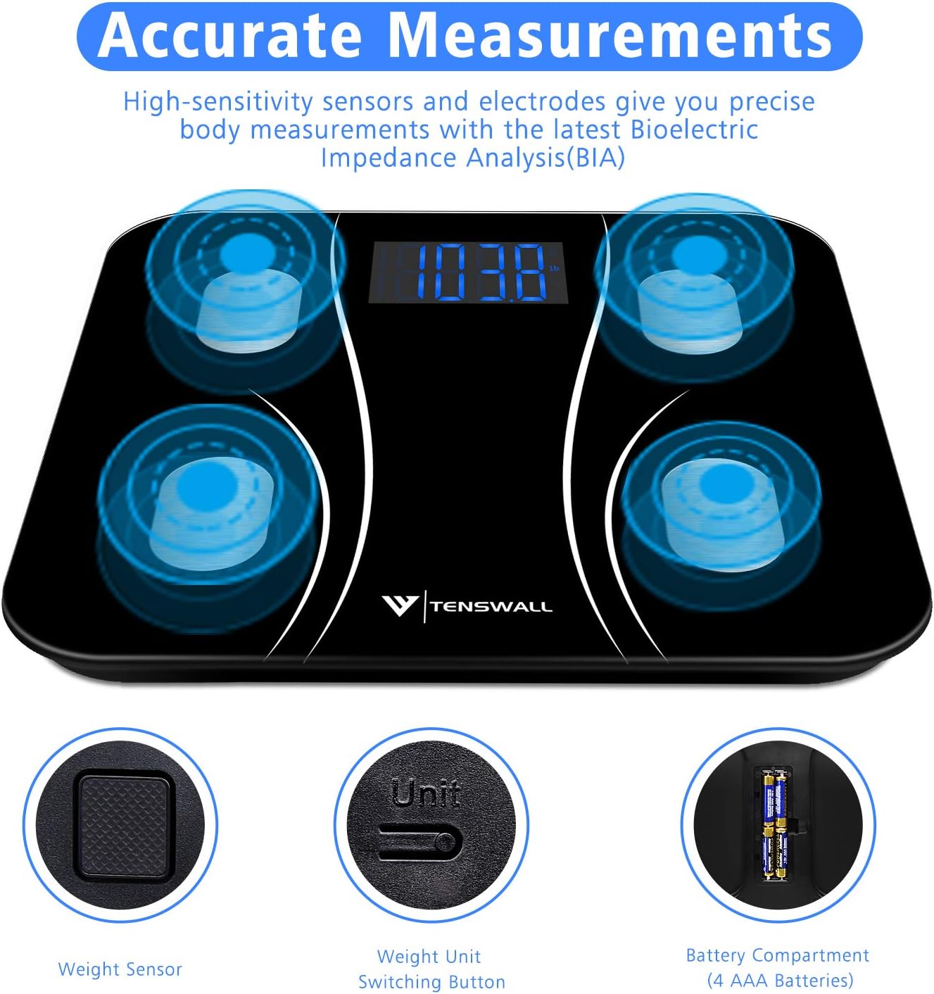 Body Weight Scale, Digital Bathroom Scale Body Composition Monitor Health Analyzer with Smartphone App for Body Weight, Body Fat, Water, BMI, BMR, Muscle Mass 396 lbs: Health & Personal Care