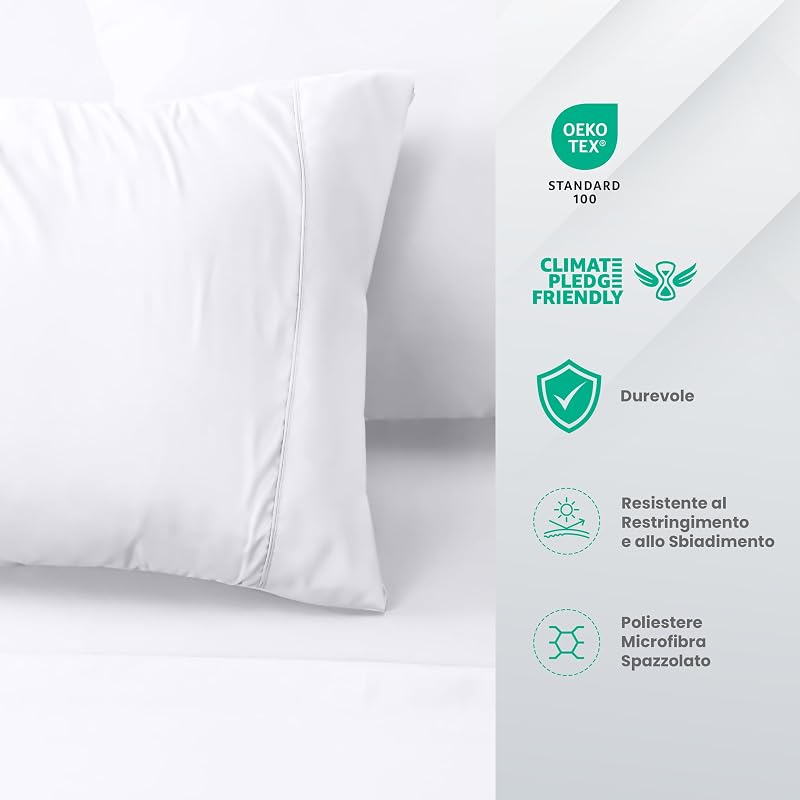 Set Lenzuola Letto 4 Pezzi, 150x200cm, Bianca — foto 4 di 6