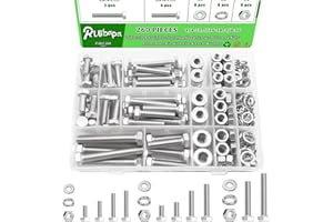 Ruibapa 260Pcs Stainless Steel Hex Head Screws Bolts and Nuts Assortment Kit, with Flat & Lock Washers,1/4-20, 5/16-18, 3/8-16 Assorted Hex Bolts Nuts and Washers Set, 18-8(304) Full Thread with Case