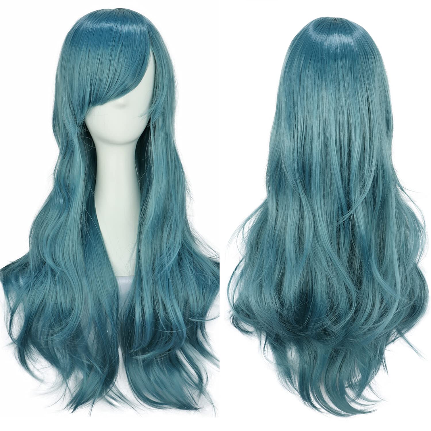 YEESHEDO Women's 28" 70 cm Cosplay Wig Long Wavy Curly Hair Ends with Bangs Wigs for Laides Heat Resistant Synthetic Wig for Party Costume Anime Halloween (Ash Blue)
