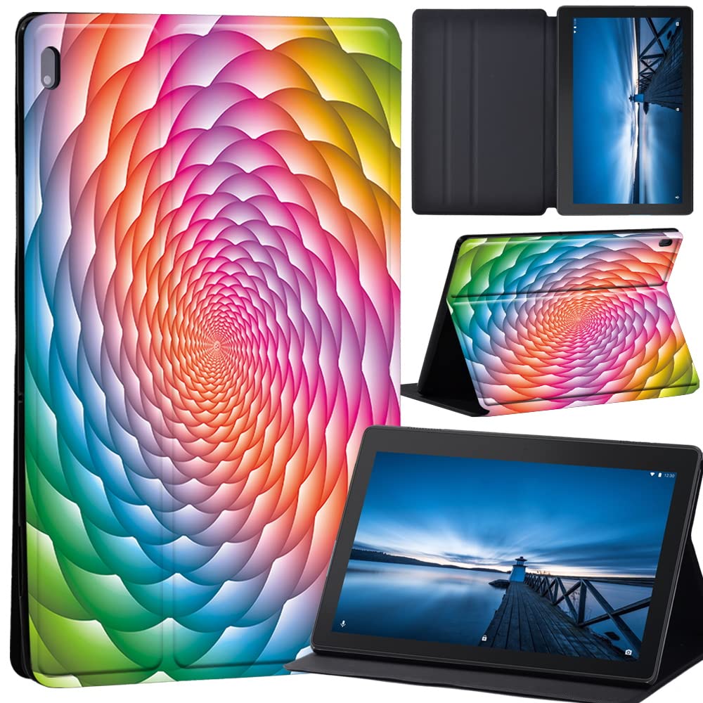 Design Case for Lenovo Tab M10 TB-X605F/ TB-X605L/ TB-X505F/ TB-X505L - Leather Tri-Fold Stand Cover Case for Lenovo Tab M10 10.1-Inch Tablet, (3D art-rainbow)