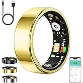 ZBNMY Smart Ring for Women Men,Fitness Tracker Ring with Heart Rate, Sleep Monitoring, Blood Oxygen, Step Counting for iOS and Android, No Subscription Fee, Waterproof, Valentines Day Gifts(Gold, 11)