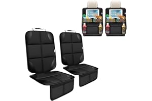 MEOLSAEK Car Seat Protector Under Baby Car Seat+ Seat Back Protector Organizer Kick Mat, 600d Fabric Waterproof Backing Carseat Protector with Storage Pockets, Non-Slip (No Imprints) (2 Pack)