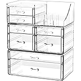Cq acrylic Clear Make up Organizers for Vanity,Skincare Organizer With 8 Drawers for Dresser,Plastic Cute Desk Accessories Organization and Bathroom Organizers Storage Case Box for Beauty,Skin Care
