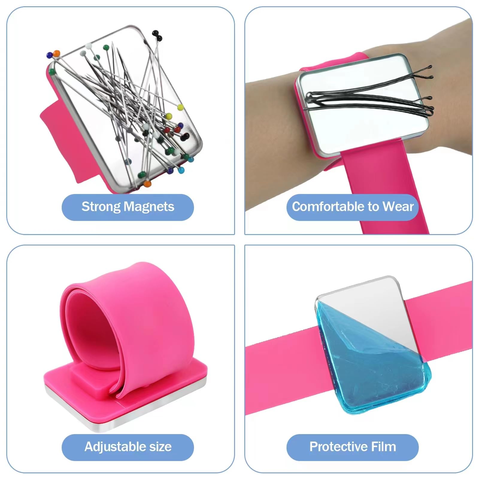 Dolstar Magnetic Pin Cushion Wrist, Magnetic Pen Holder Bracelet with 3 Pieces Stainless Steel Pintail Comb for Sewing
