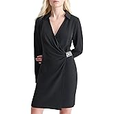 DKNY Womens Long Sleeve Side Tie Mini Shirtdress