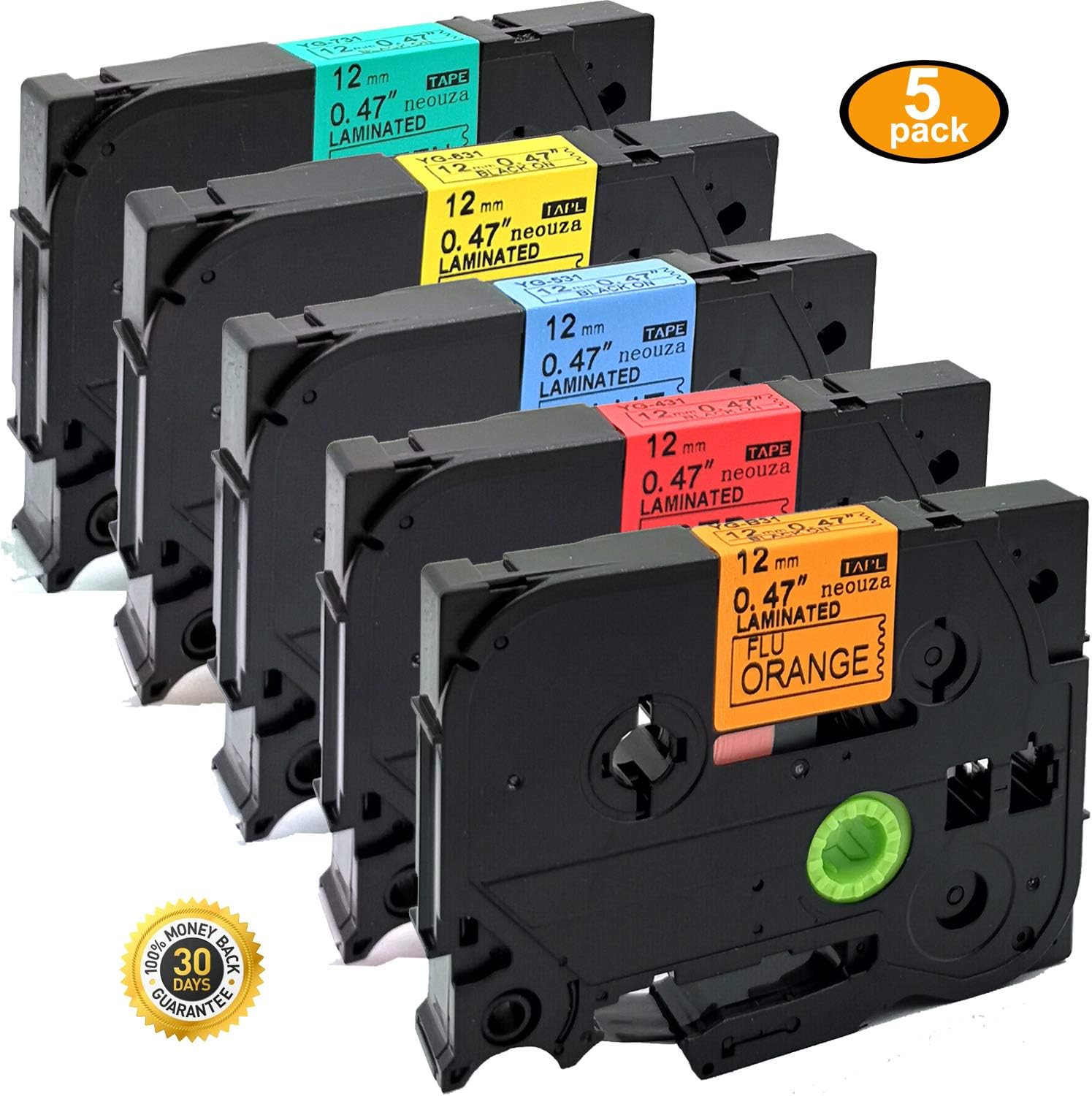 5PK Compatible for Brother PTouch Laminated Tze Tz Label Tape