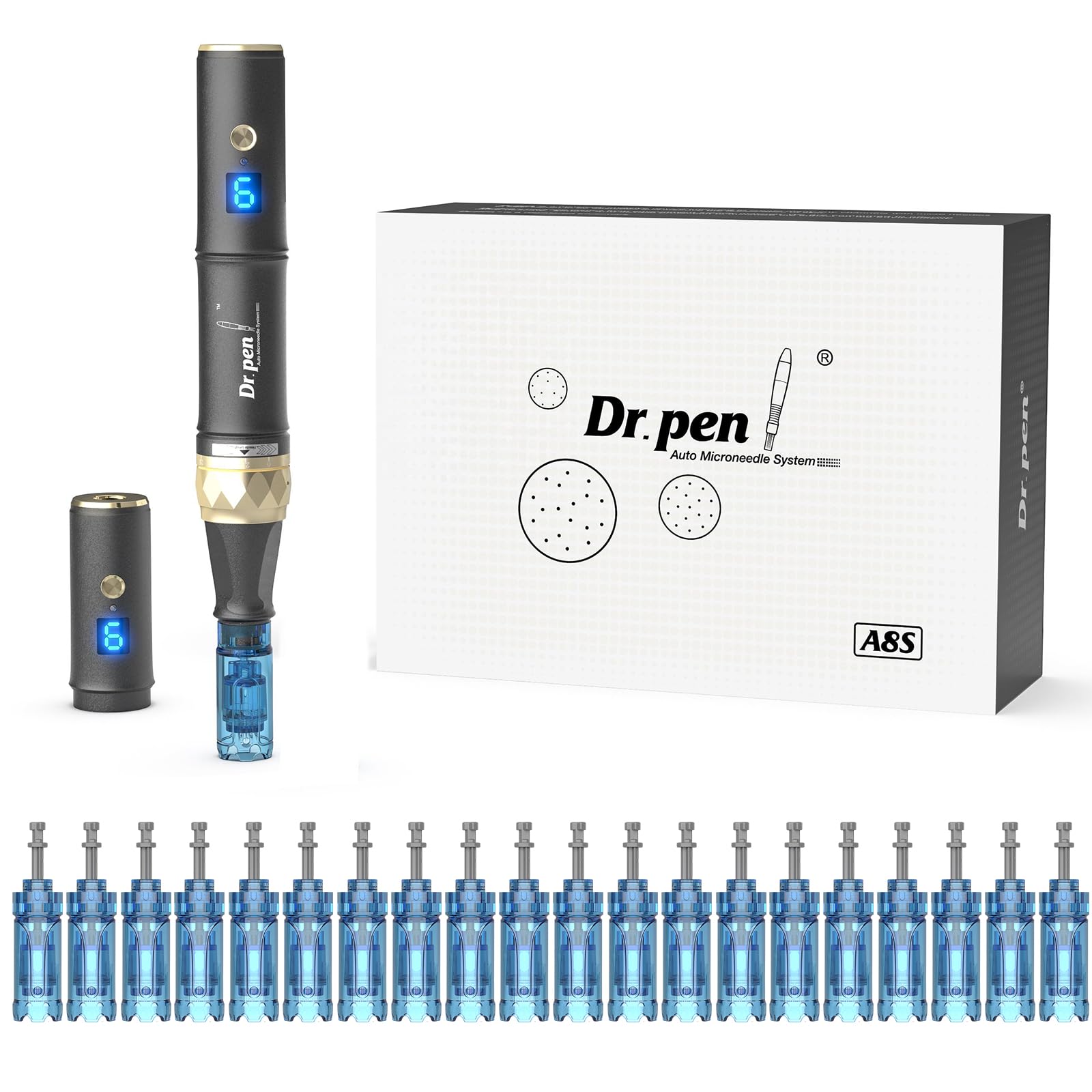 Dr.pen A8S, Professional Microneedling Pen with 22Pcs Replacement Cartridge Needles, Electric Microneedling Beauty Device Skin Care Kit for Anti-Puffiness Pore Remover Acne Treatment Skin Tightening