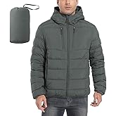 Men's Ultra Lightweiht Packable Down Jacket Hood Water-Resistant Full Zip Pockets Puffer Jackets