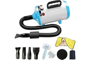 GOLADA Professional Pet Grooming Dryer, High Velocity Dog Hair Dryer with Heater, Stepless Adjustable Speed Dog Hair Dryer (ABS-White Blue)