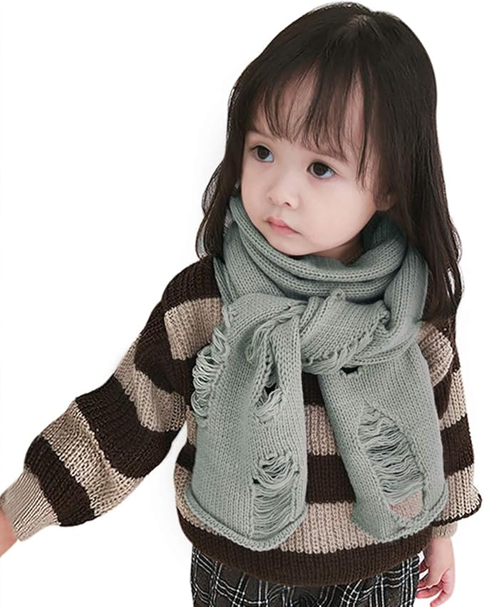 Amazon 子供マフラー ニットマフラー クラッシュ ダメージ加工 おしゃれマフラー キッズ ネックウォーマー スヌード ジュニア 小学生 襟巻き 首巻き 防寒マフラー 男の子 女の子 秋冬 ゴーディ アウトドア お出かけ 寒さ対策 スタイリッシュ アクセサリー グリーン