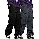 GORGLITTER Boy's Cargo Pants Baggy Wide Leg Pants Casual Y2K Fashion Sweatpants Elastic Waist Trousers Clothes 8-16Y