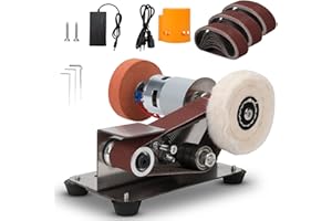 FormiPow Mini Belt Sander, 7-Speed Adjustable Electric Knife Sharpener & Polisher, 15° Bench Grinder with 30 Sanding Belts, 9