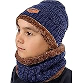 ZZLAY Kids Winter Thick Beanie Hat Scarf Set Slouchy Warm Snow Knit Skull Cap
