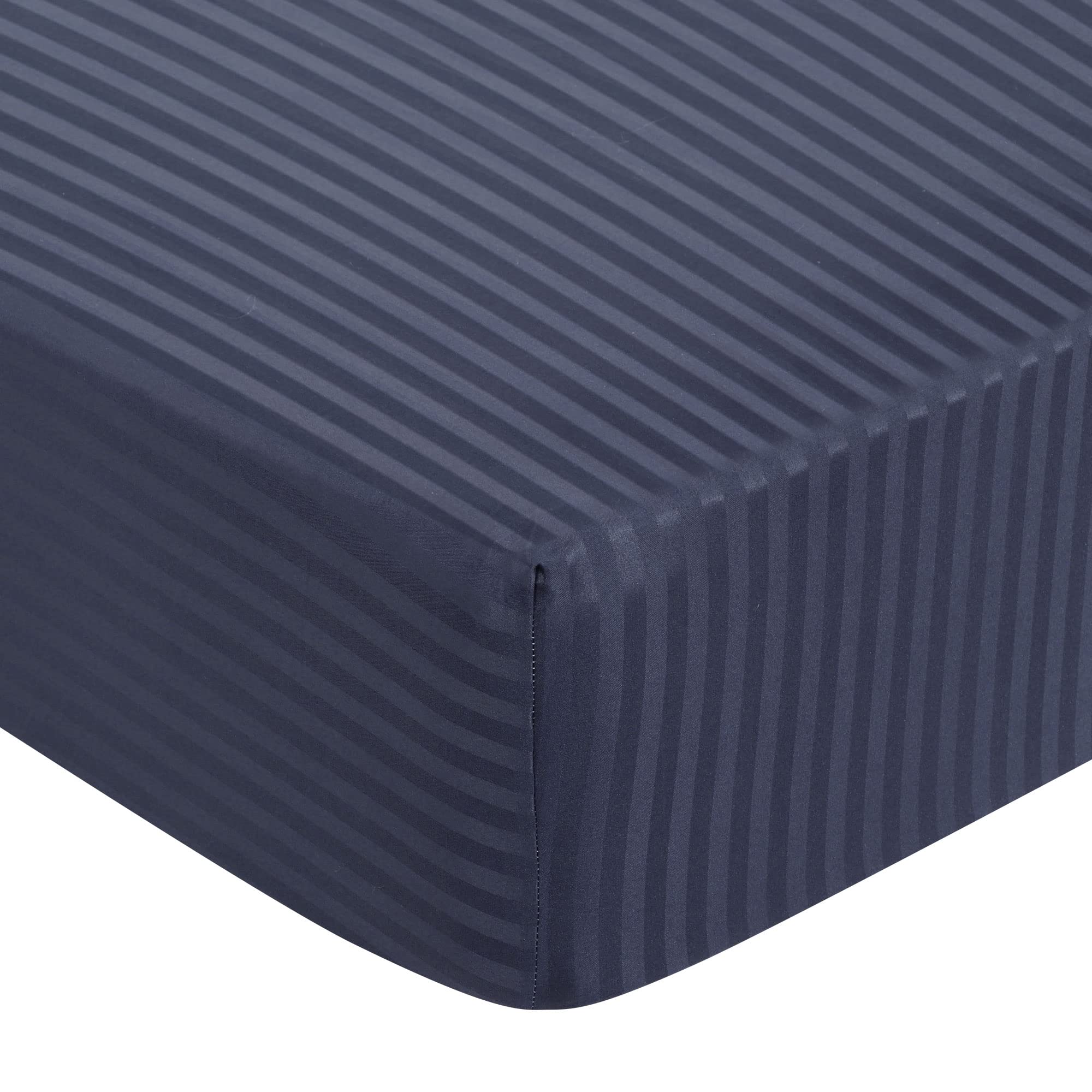 PiccoCasa 100GSM Microfiber Striped Bed Fitted Sheet, 16 Inch Deep Pocket Bed Mattress Cover, Durable Soft Breathable Wrinkle Resistant Bottom Sheets Navy Blue Double
