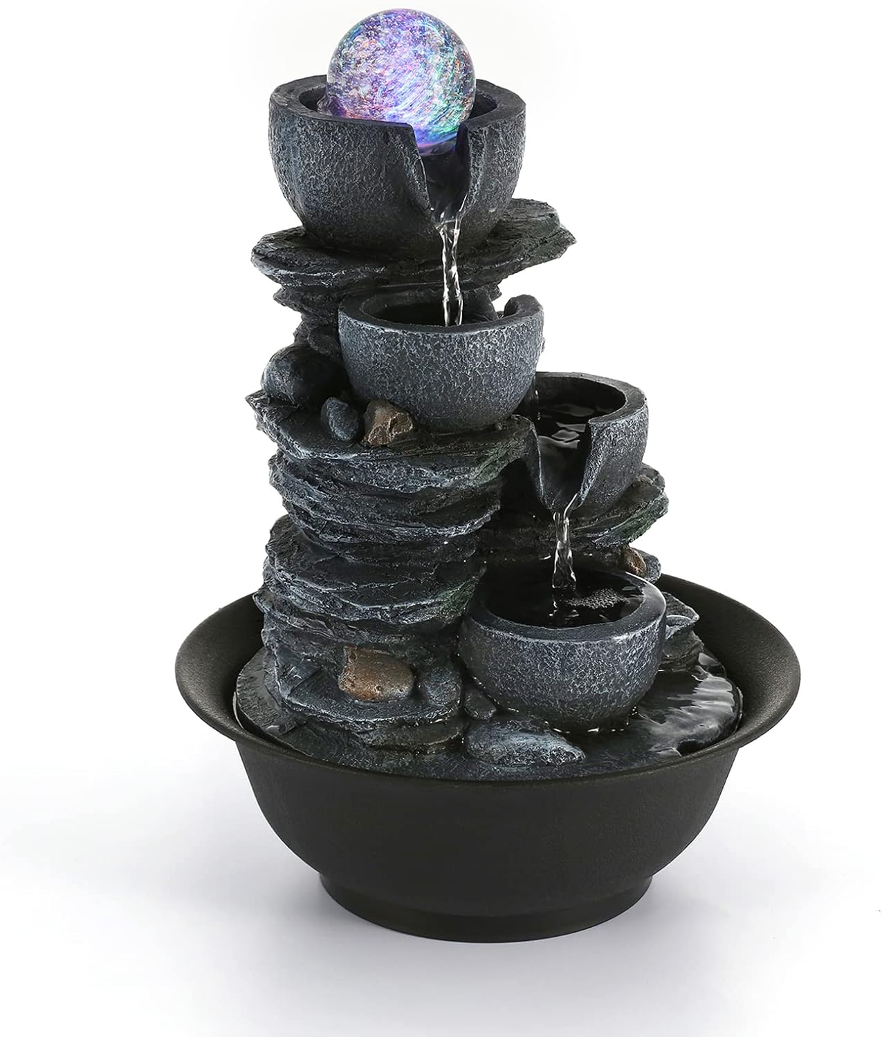 Indoor Fountains & Accessories - Dyna-Living Tabletop Water Fountain Indoor Waterfalls Fountains with Colored LED Light Decorative Tabletop Fountain with Automatic Pump Best Home Gifts for Parents or Friends