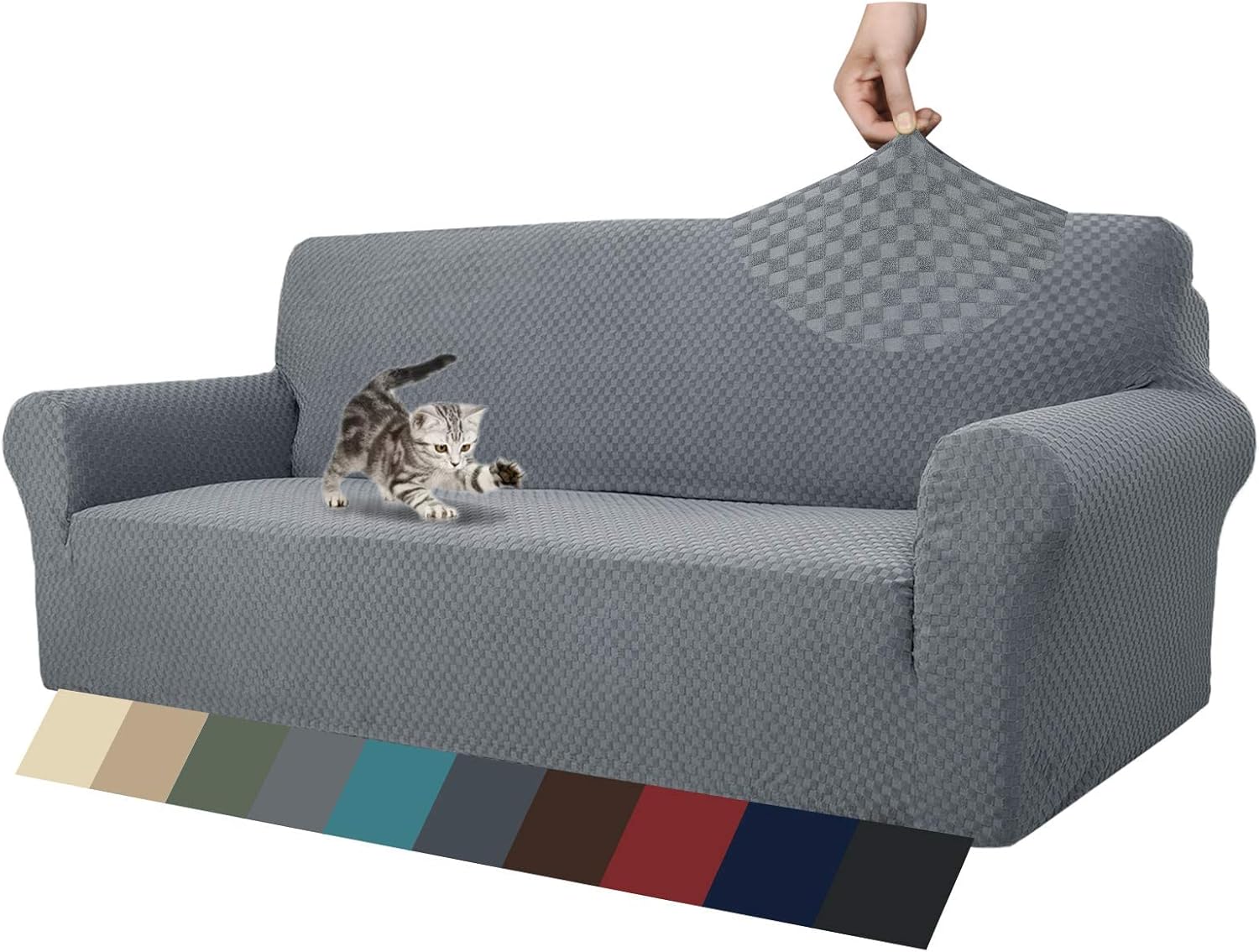 Slipcovers - ZNSAYOTX 1 Piece Jacquard Couch Covers for 3 Cushion Couch Living Room High Stretch Sofa Cover Pets Dogs Friendly Anti Slip Thickened Slipcovers Furniture Protector (Sofa, Light Grey)