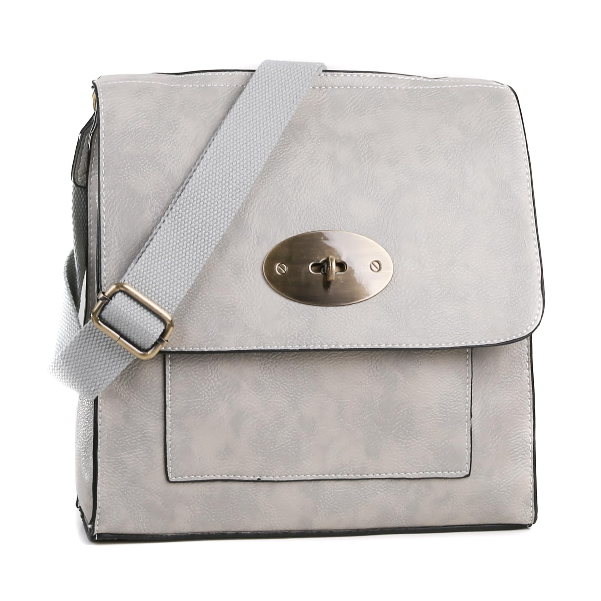 AOSSTA Women's Cross-Body Bags Leather Large/Medium Cross Body Messenger Bag Shoulder Bag (21601 Light Grey)