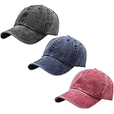 Yooooomi 3 Pack Men Womens Baseball Cap Plain Retro Adjustable Baseball Cap Washed Cotton Dad Hats