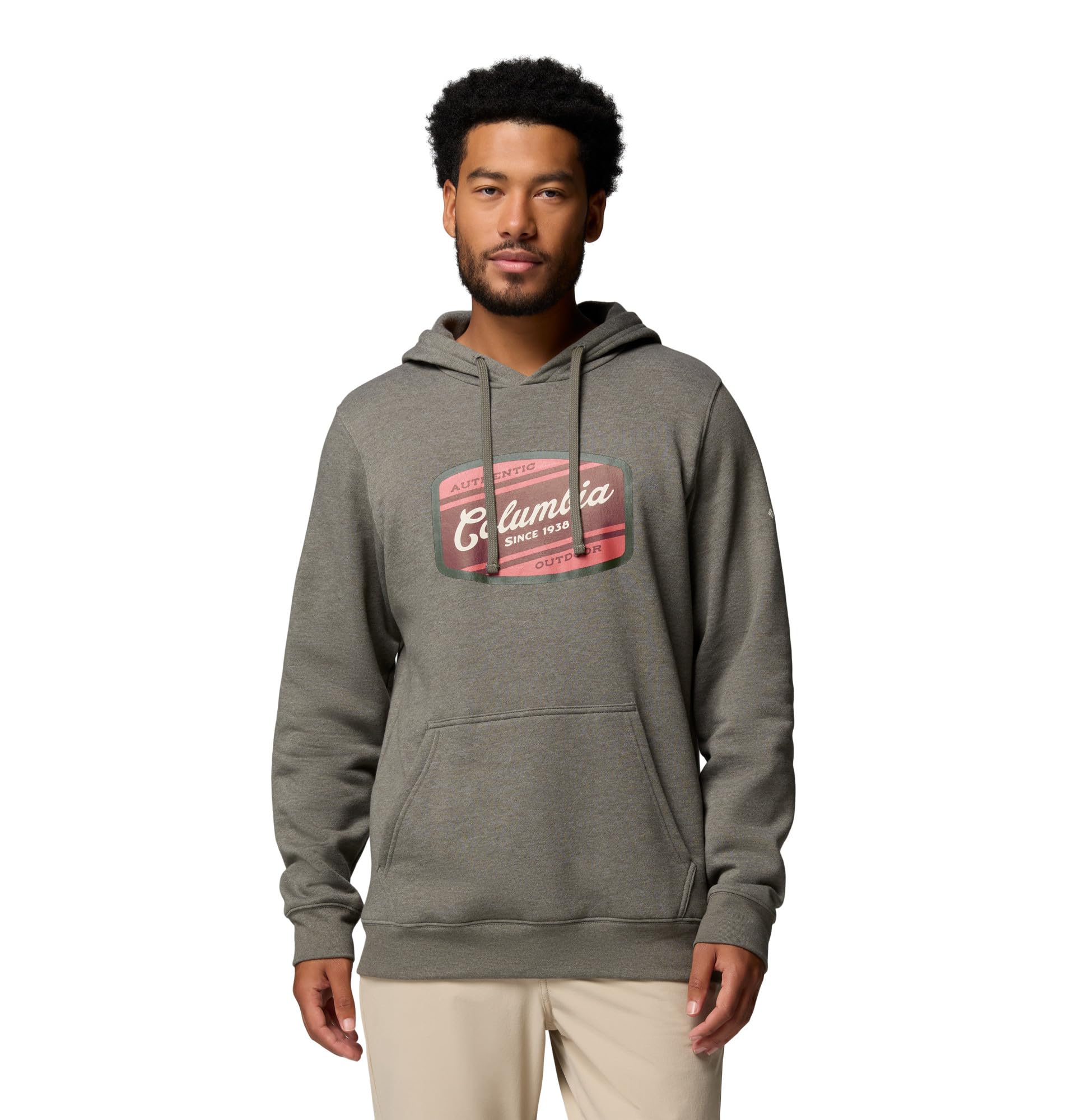 Columbia Men's Columbia Trek Graphic Hoodie, Charcoal Heather/Columbia Badge Label, Medium Image