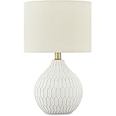 Signature Design by Ashley Wardmont Contemporary Modern Table Lamp with Drum Hardback Fabric Shade, On-Off Switch, Ceramic, 1