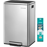 SONGMICS Trash Can, 13 Gallon (50 L), Stainless Steel, Soft-Close Lid | Garbage Can for Kitchen with 15 Trash Bags, Removable Inner Bucket, Handles, Silver ULTB595E01V1