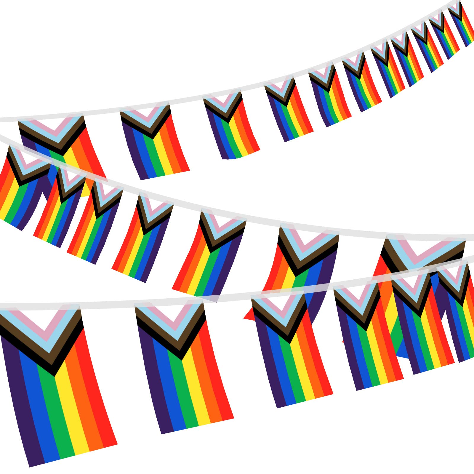 DASHUAIGE 38 Rainbow String Bunting,Gay Pride Flags,Rectangle Colorful Stripes Indoor/Outdoor for LGBT Festival Party Celebration Carnival Home Bars,Pack of 2 (Progress Pride Flag)