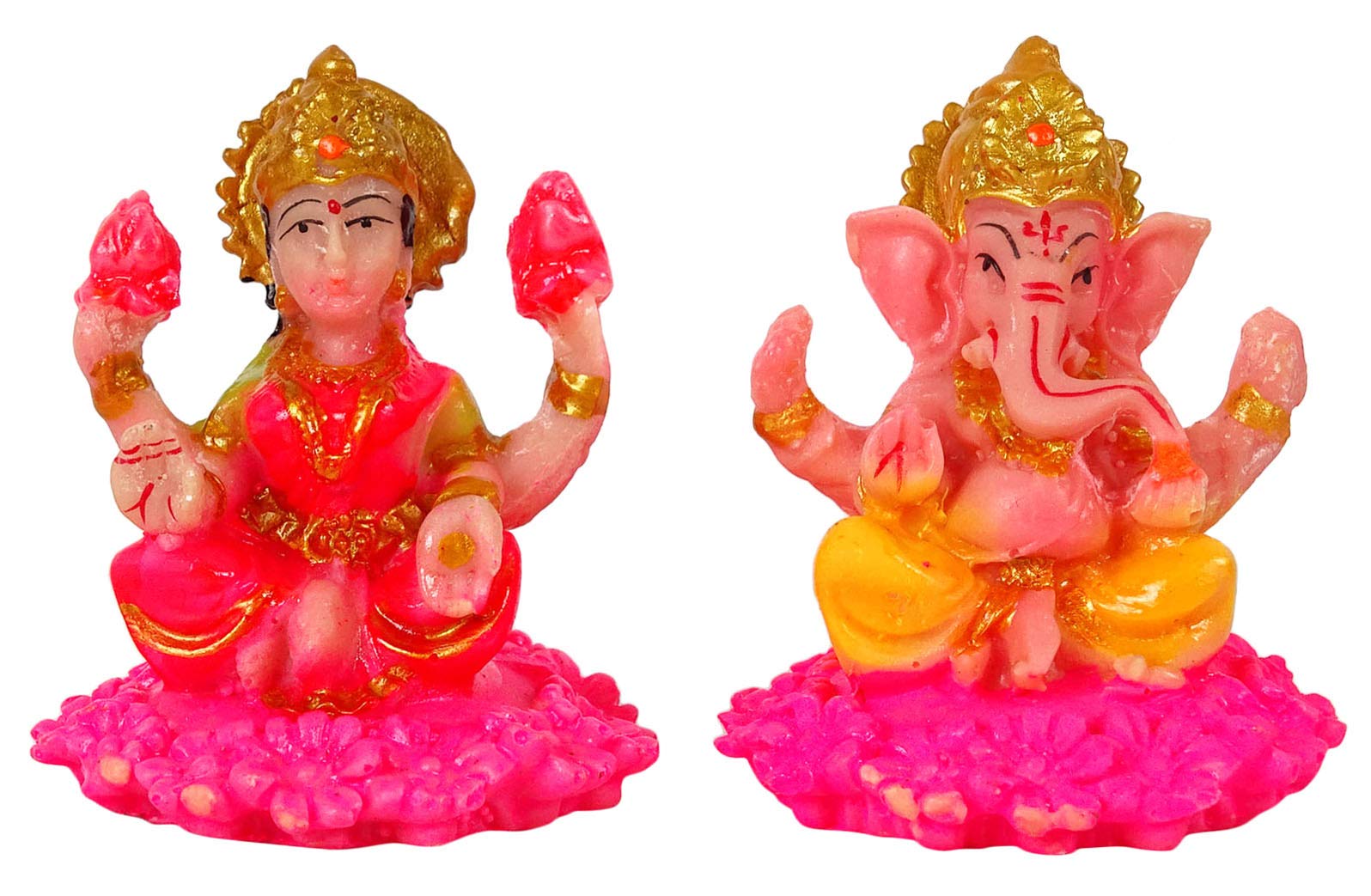 IBA Indianbeautifulart Hindu God Idol Lord Lakshmi & Ganesha Resin Statue Sculpted In Great Detail 6 Cm Small Idol For Car Dashboard