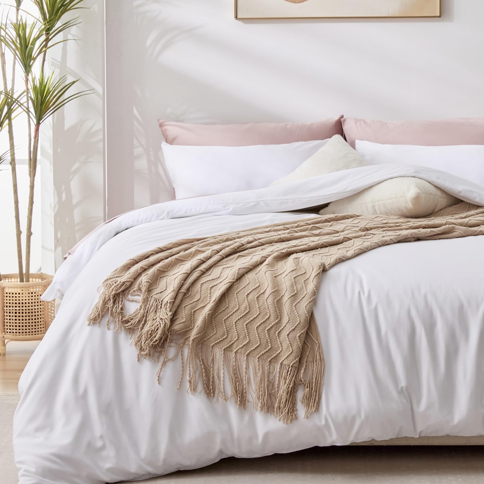 Photo 1 of LINENLINE Duvet Cover Full Size, Rayon Derived from Bamboo, Cooling & Soft Full Duvet Cover Set, 1 Zipper Closure Duvet Cover 80"x90" & 2 Pillow Shams, Comforter Not Included, White