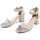 JOY IN LOVE Women's Chunky Low Heels Ankle Strap Open Toe Block Heel Sandals