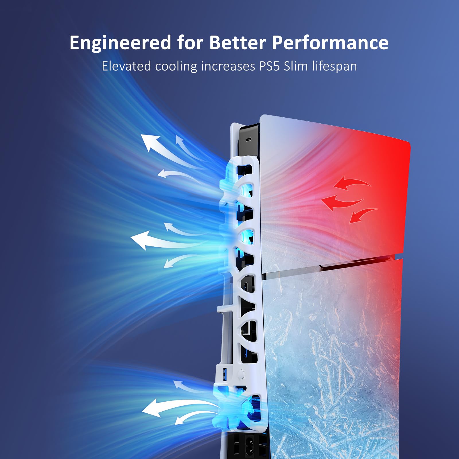 NexiGo PS5 Slim Silent Enhanced Cooling Fan with Adjustable Speed, Auto Power On/Off, with USB 3.0 Port, Efficient Cooling System for Both PS5 Slim Disc and Digital Editions (White)