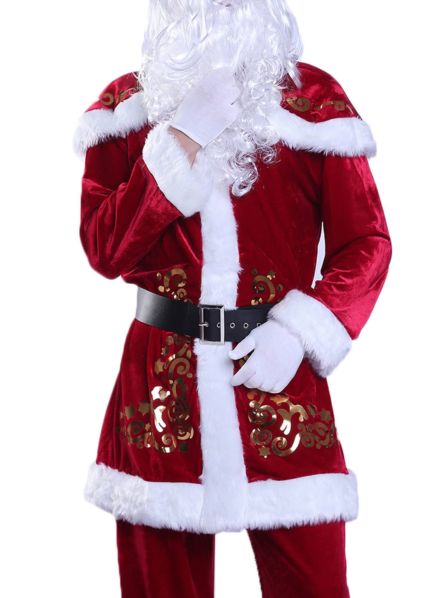 Achlibe Christmas Unisex Santa Claus Cosplay Costume Outfits Set Red Deluxe Velvet Cosplay Party Fancy Dress