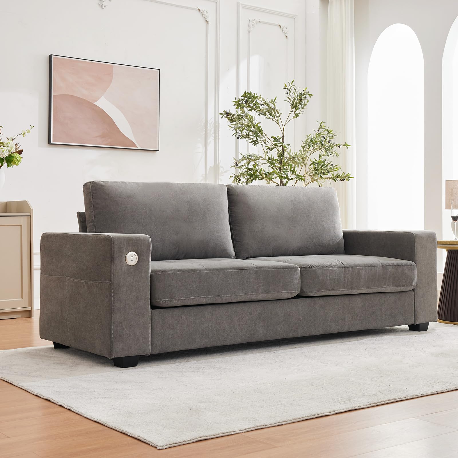 Photo 1 of ***PARTIAL SET, Box 1 of 2 - PRICE ADJUSTED*** IDEALHOUSE 90" Modern Couches for Living Room, Chenille Fabric Loveseat Sofa with USB & Type-c Charging Ports, Removable Cushion Cover, Side Pocket, Sturdy Wood Frame, for Apartment or Home, Grey