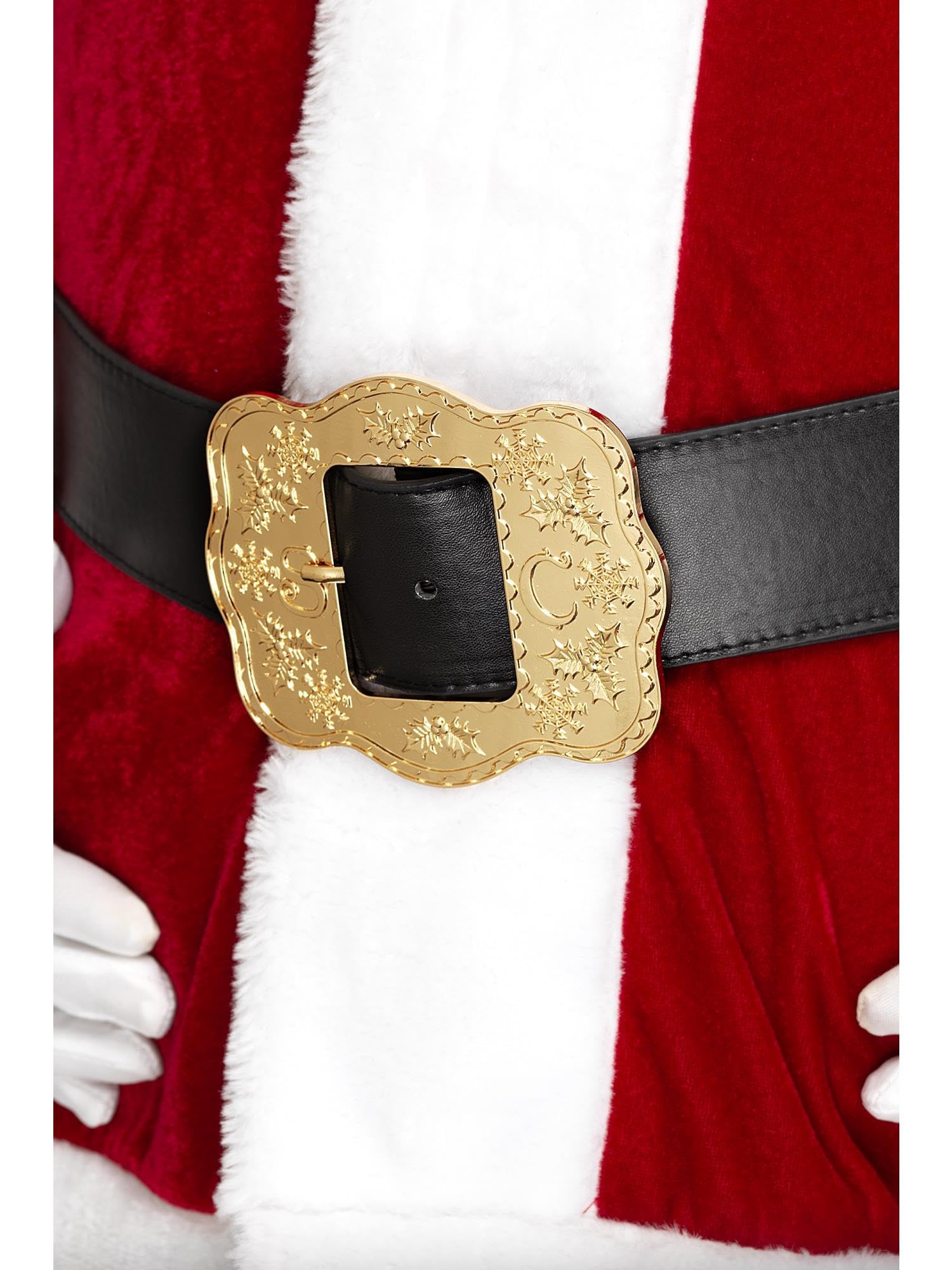 Smiffys Deluxe Santa Belt, Black Christmas Belt with Ornate Gold Buckle, Adult One Size, Festive Father Christmas Costume Accessory, 130cm/51in Father Christmas