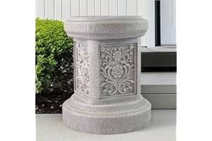 CHAMBTALIE English Rosette Indoor Outdoor Sculptural Garden Plinth Base Statue Riser, Weatherproof Sturdiness Plinth Base Statue Riser for Statues, Flower Pots, Decor, Cast Stone Resin, Antique Stone Finish (A)