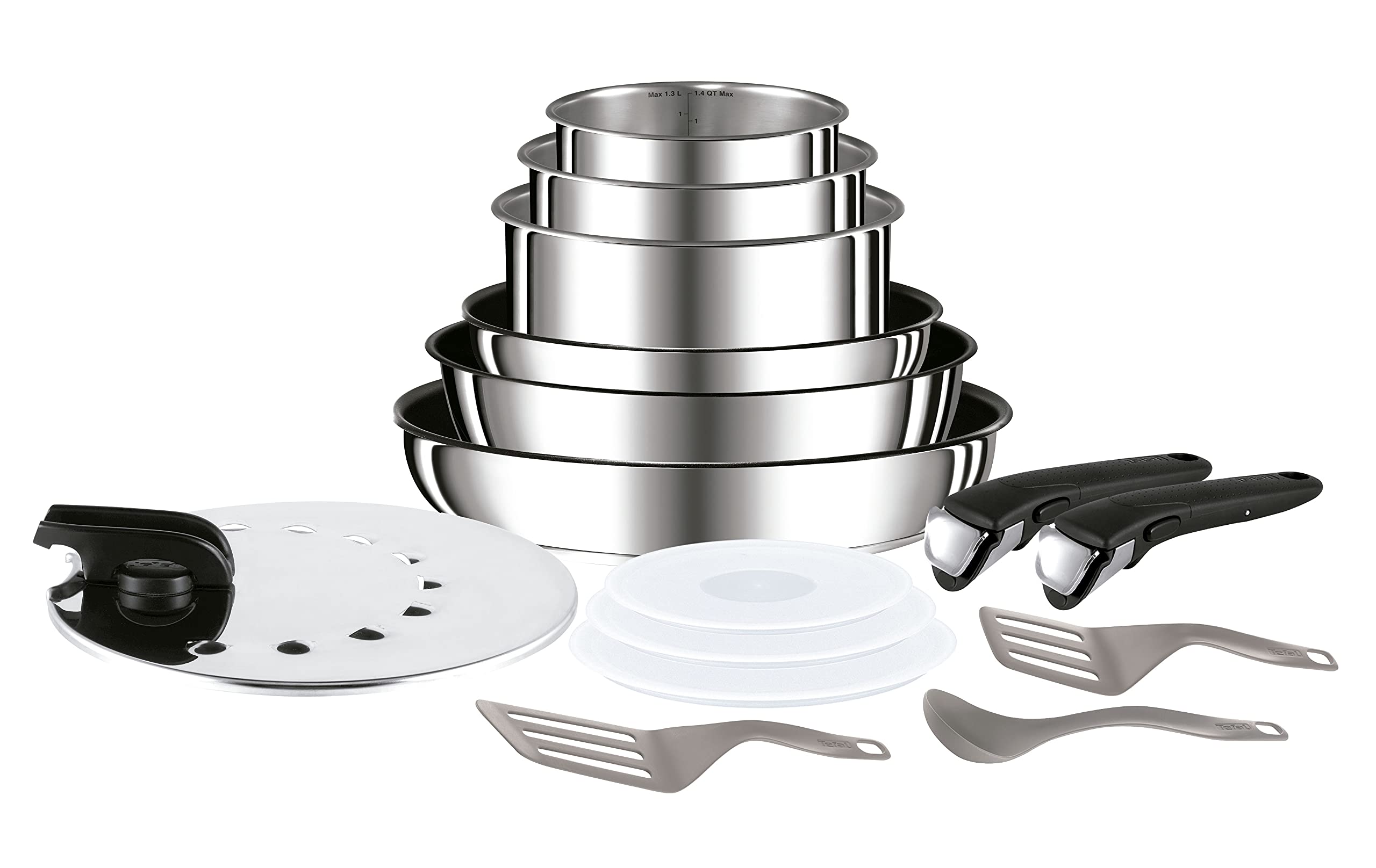 Tefal L94096 Ingenio Préférence Stainless Steel High Quality Non-Stick Pan/Pot Starter Set, 15 Pieces