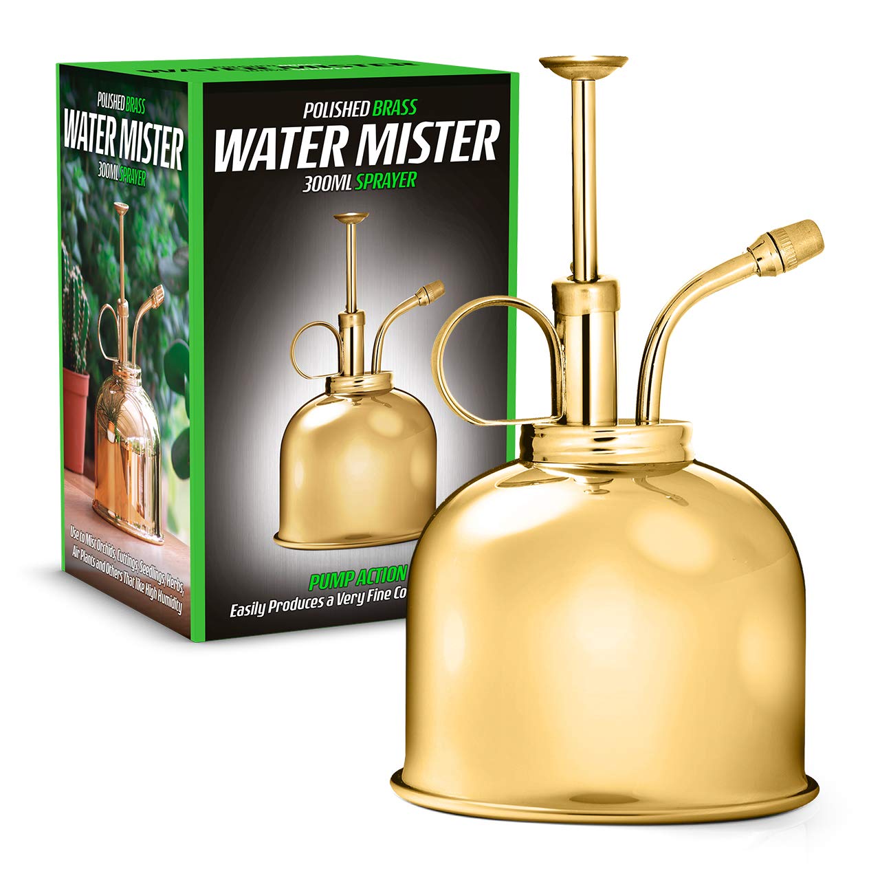 CKB LTD Polished Solid Brass Water Mister 300ml Vintage Style Premium Classic Indoor Sprayer Bottle Decorative Metal Plant Mister with Top Pump Watering Pumpkin For Air Plants, Orchids & More