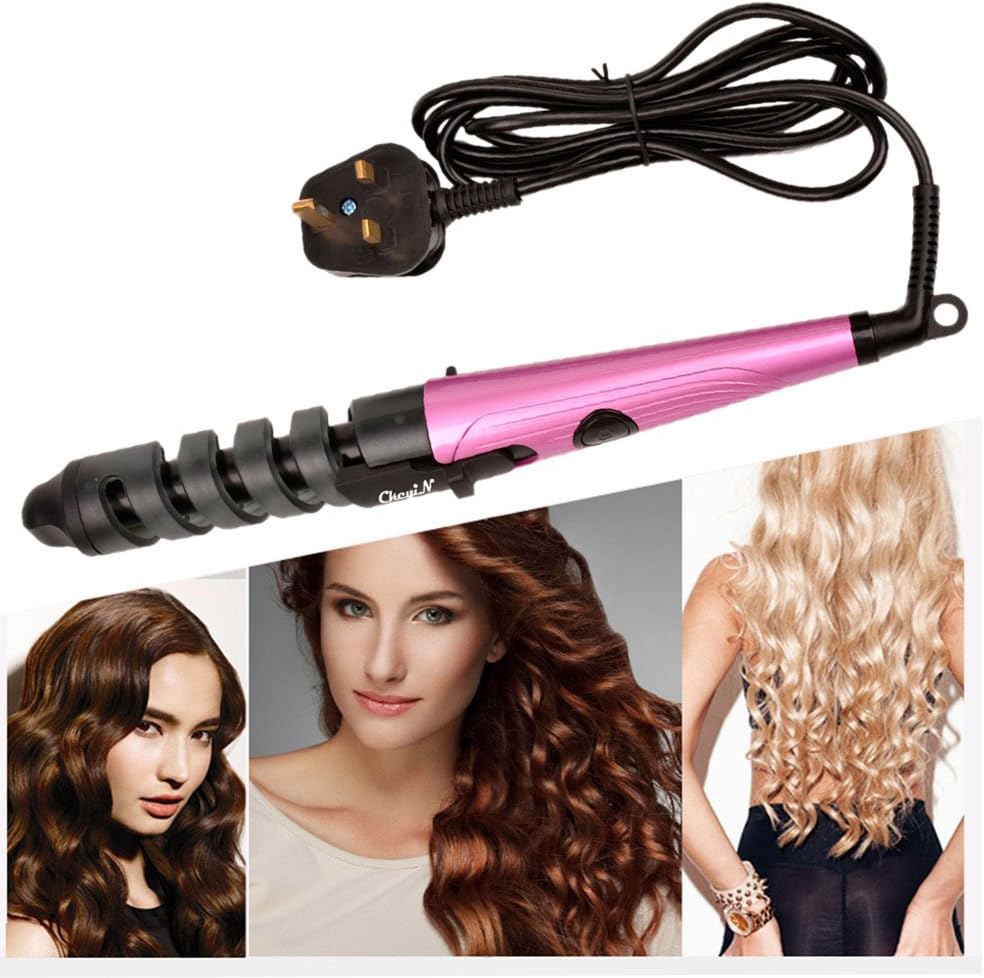 CkeyiNยฎ 360 Degree Rotation Cord Hair Rollers Curling Iron Wand Electric Ceramic Hair Curler Spiral Styling Tools (Pink)