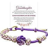 For Granddaughter - A Link That Can Never Be Undone Peach Blossom Knot Bracelet, Granddaughter Bracelet from Grandma Always Be Brave And Be Strong Adjustable Braided Bracelets for Women Jewelry