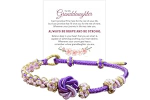 ANGYAPE For Granddaughter - A Link That Can Never Be Undone Peach Blossom Knot Bracelet, Granddaughter Bracelet from Grandma Always Be Brave And Be Strong Adjustable Braided Bracelets for Women Teen Girls Jewelry Gift