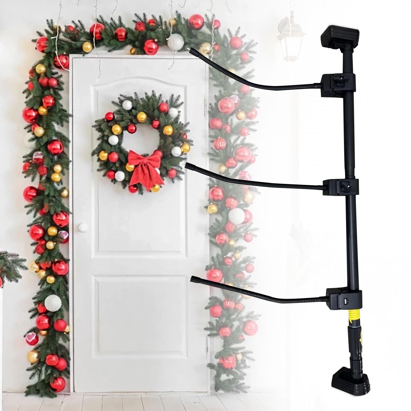 Photo 1 of Christmas & Halloween Garland Hanger for Front Door Frame, Adjustable 30"-80" Heavy-Duty Holder for Wreaths, Lights, Damage-Free No-Drill Design (70 inches -80 inches)