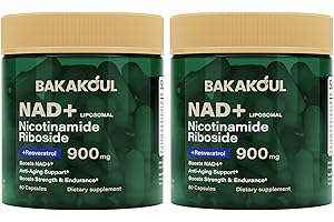 BAKAKOUL NAD Supplement - Liposomal Nicotinamide Riboside, Resveratrol, Quercetin, NAD Nicotinamide Riboside Resveratrol 900mg, NAD+ Supplement for Men and Women, 80 Capsules 2 Pack