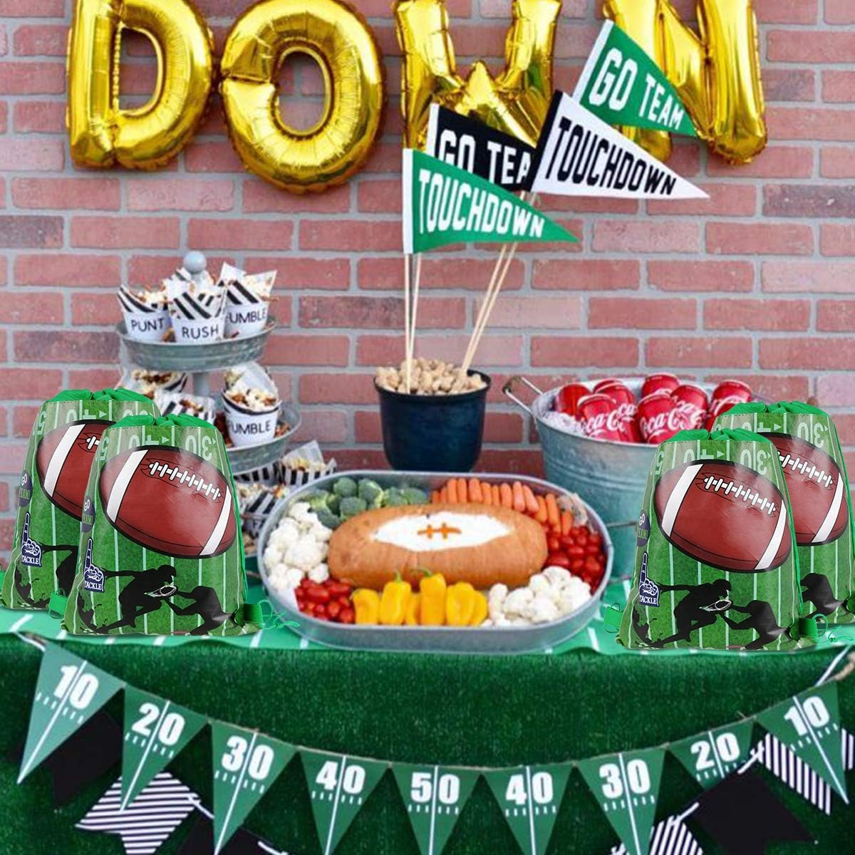 Cieovo 12 Pack Football Party Favor Goodie Bags, Treat Gift Drawstring Bag Football Backpack for Football Sports Theme Birthday Baby Shower Party Decoration Supplies: Toys & Games