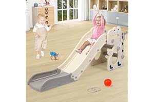BFAZKXY Indoor Slide for Toddlers 1-3, Foldable Baby Kids Toddler Slide Indoor Playset, Outdoor Playground, Toddler Climber with Basketball Hoop&Ring Toss & Pull Toys for Toddlers