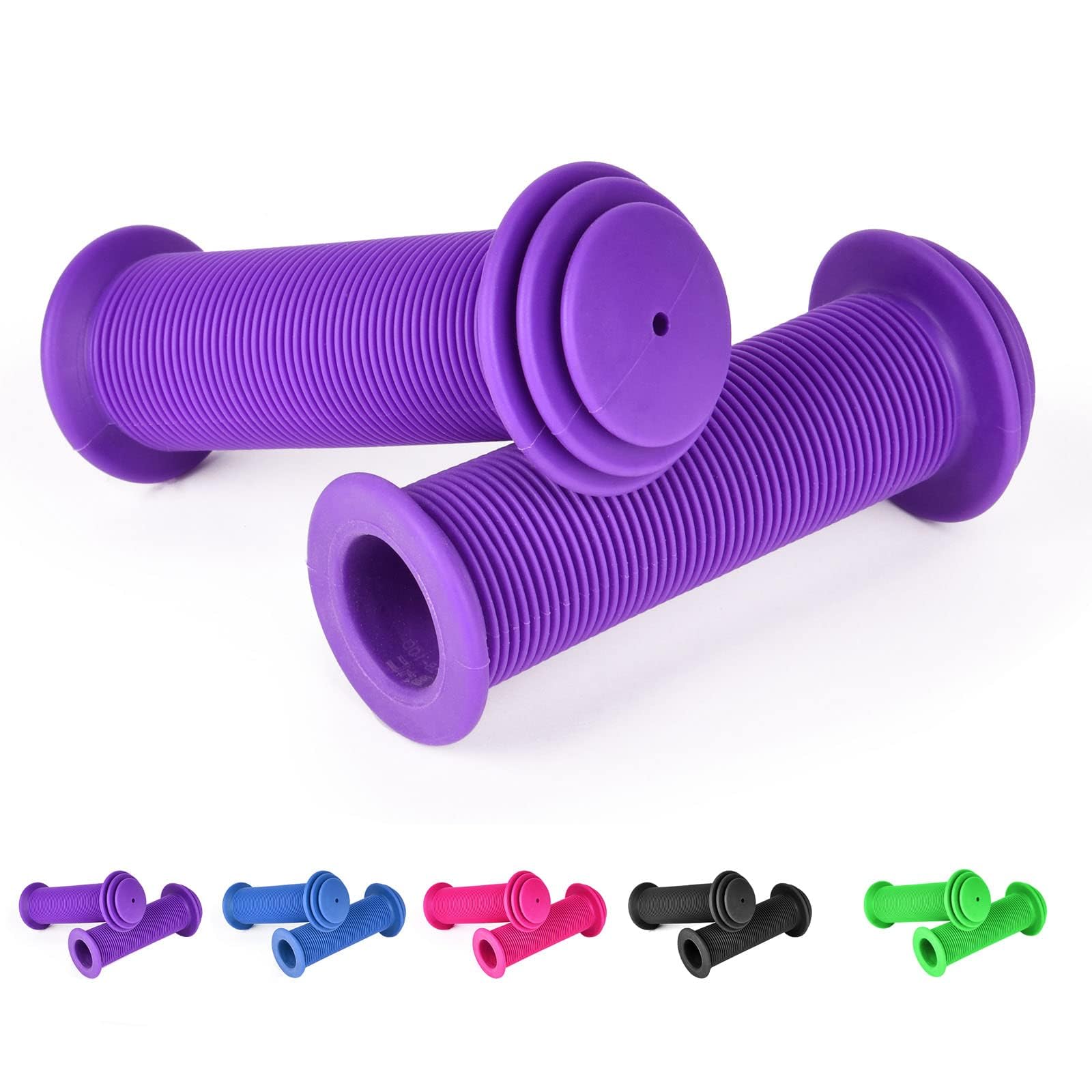 URAQT Bike Handlebar Grips, Solid Color Children's Bike Handlebars, Soft Non-Slip Bicycle Handle Grip, Rubber Handle Cover Universal Kids Grips for Boys and Girls Kids Bikes(Purple)