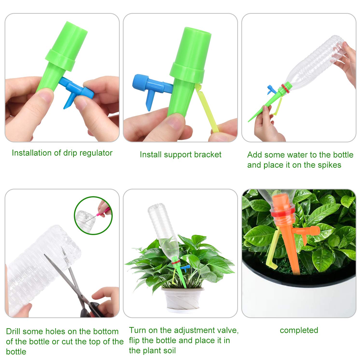 Plant Watering Spikes 24-Pack Upgraded Self Watering Devices with Control Valve Switch, Automatic Plant Waterer Vacation Drip Irrigation Water Stakes for Indoor & Outdoor, Fit for All Most Bottles