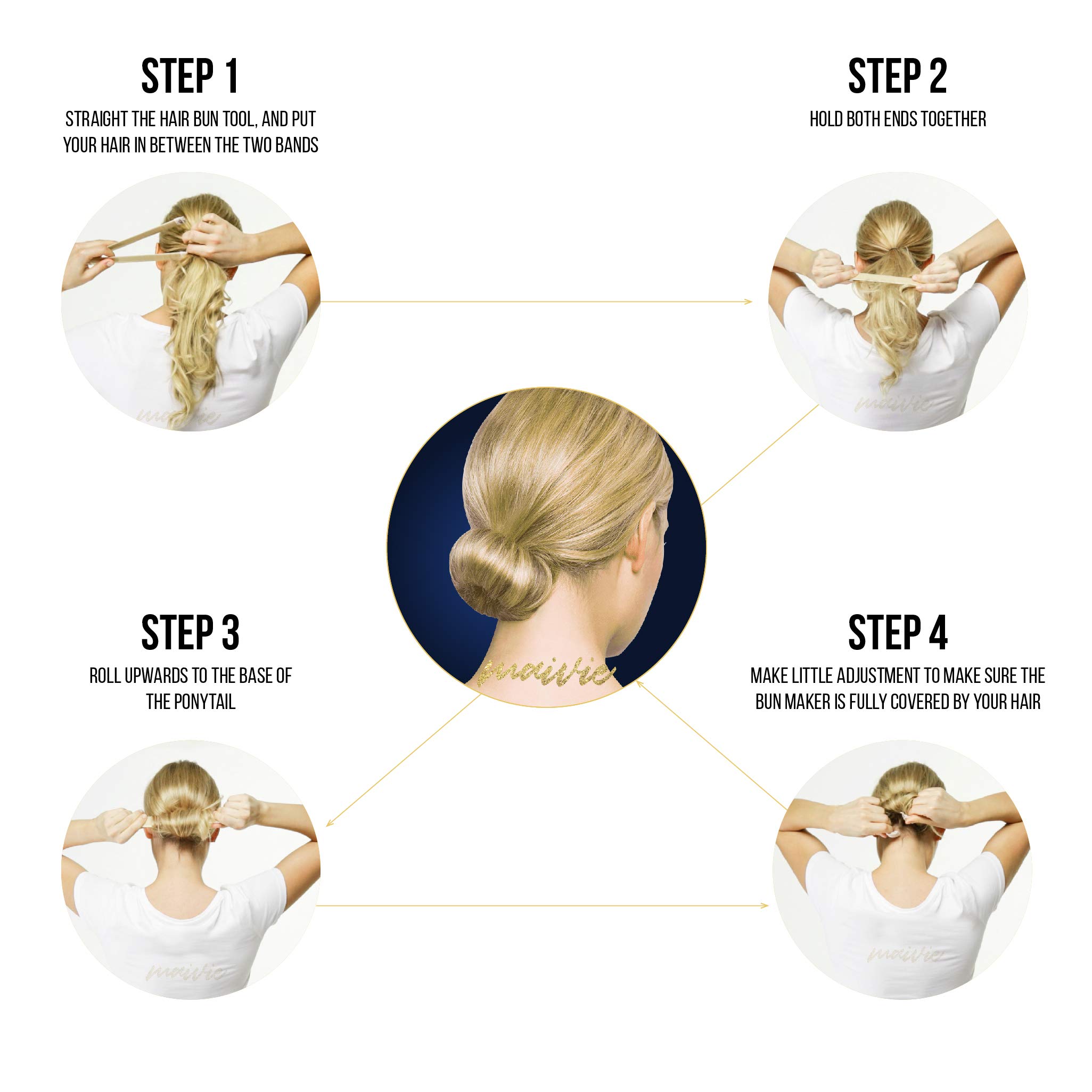 Hair Buns Maker - Fast Messy Perfect Sock Bun Magic Curler Clip French Donut Twist Shaper - Easy DIY Accessories Styling Tool for Women Girls - 3 PCS (Black, Blonde, Brown color) and 1 Hair Tie